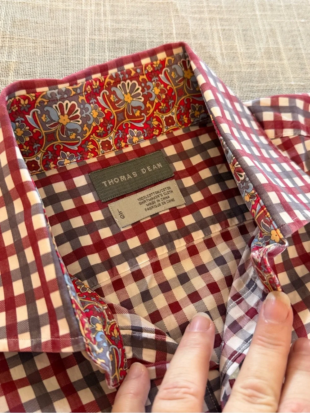 Thomas Dean Shirt Mens Large Red Gingham Check Button Front Long Sleeve - Picture 2 of 10